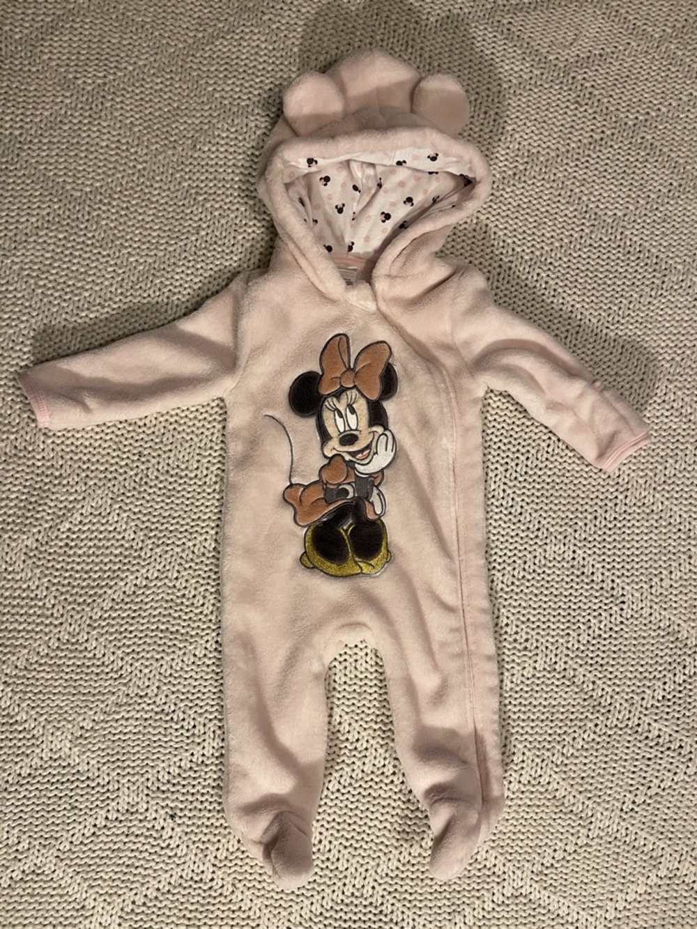 Disney Baby Minnie Mouse Fleece Footed Bunting Hooded Snowsuit 3-6M Pink
